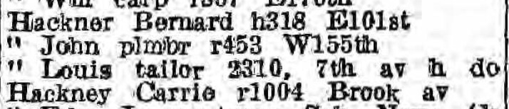 Louis Hackner listing in Manhattan directory, 1925